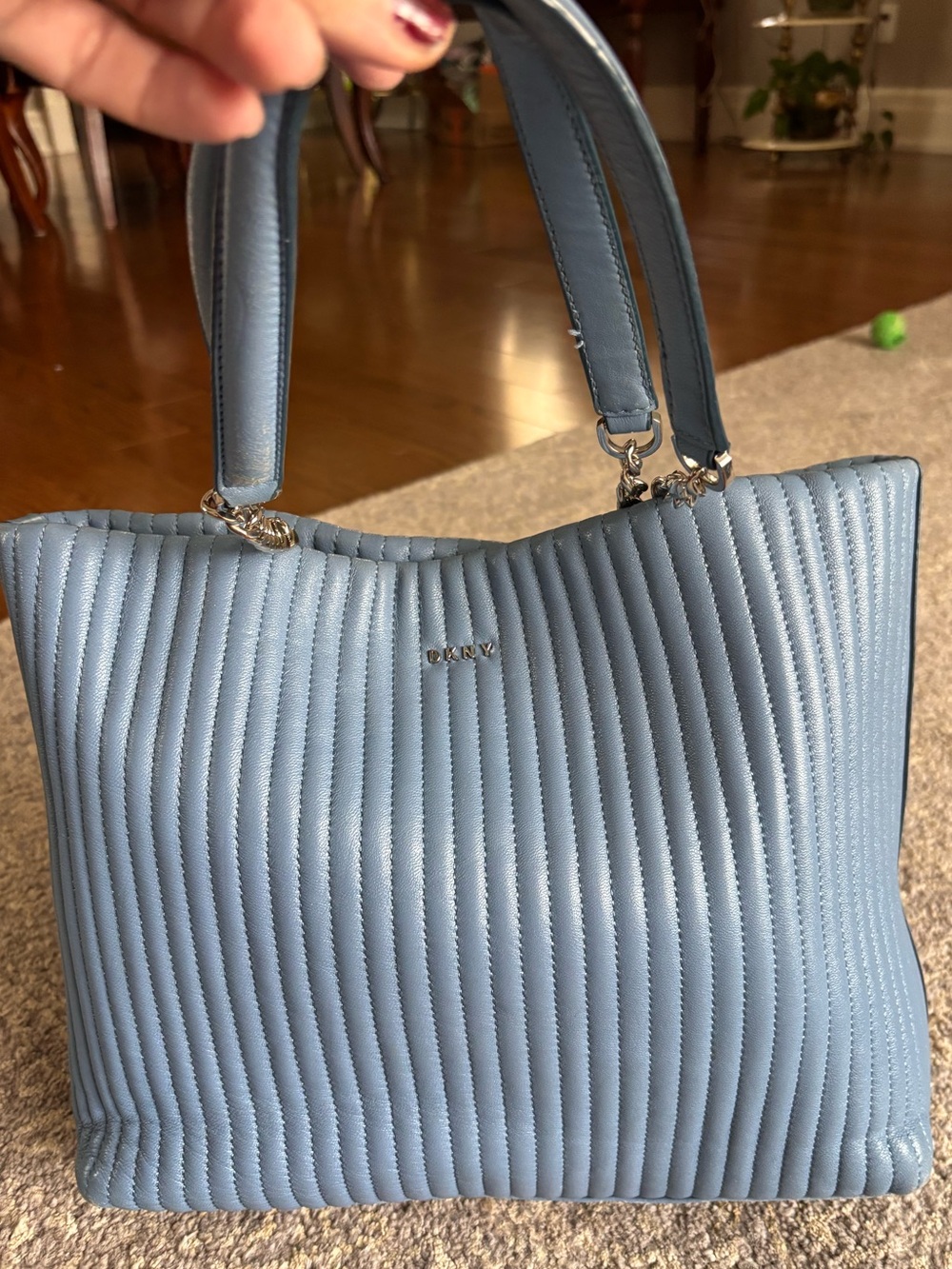 Vintage DKNY Quilted Powder Blue Vertical-Stitch Tote